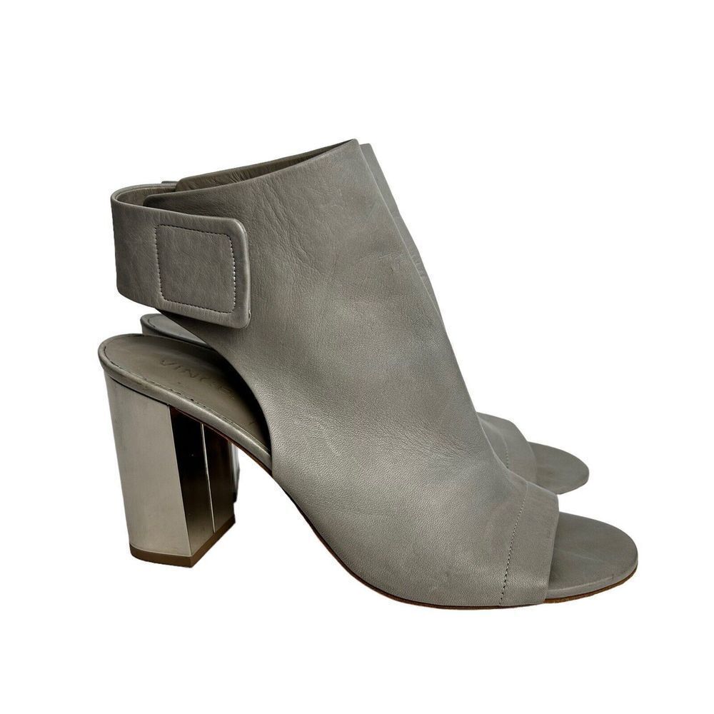 Vince Womens Faye Block Heel Ankle Strap Booties Shoes Gray Leather Size 9.5
